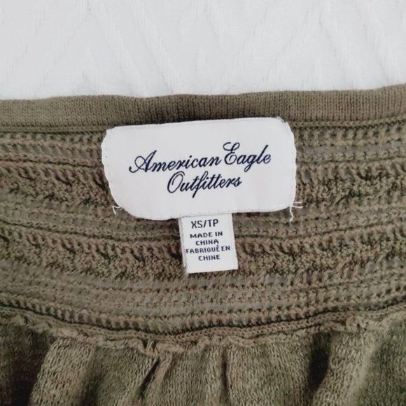 AEO Vintage 90's Halter Knit V-Cut Khaki Green Boho Retro top - Picture 4 of 6